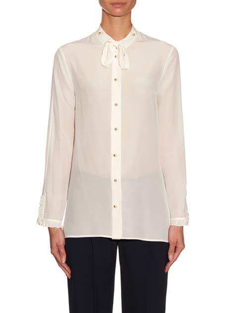 gucci white silk blouse|gucci chiffon blouse.